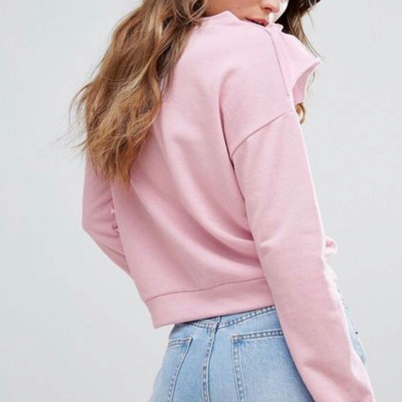 Boohoo Ruffle Neck Sweatshirt Women Pink - Picture 2 of 4